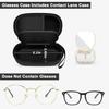 GWCASE Portable 2 in 1 Contact Lens Case and Glasses Case, Traveling Contact Cases Bag Box Holder with Soak Storage Kit Included Built-in Mirror, Tweezer, Lens Solution Bottle and Hand Strap-Black view 2