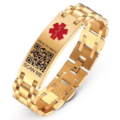 Theluckytag Upgraded Medical Bracelets Men Women with QR Code Medical Alert ID Bracelets - Titanium Steel Wristband Fits Wrists Up 8''-10'' - More Space Custom Emergency ID Info