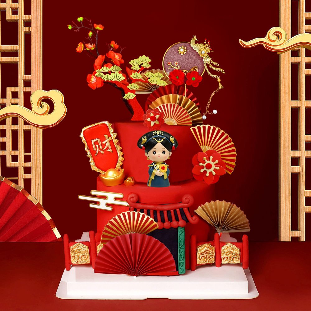 16Pcs Chinese Queen Cake Decoration Traditional Chinese Birthday Cake Decoration for Wedding Birthday Bridal Shower Baby Shower Asian Cake Topper