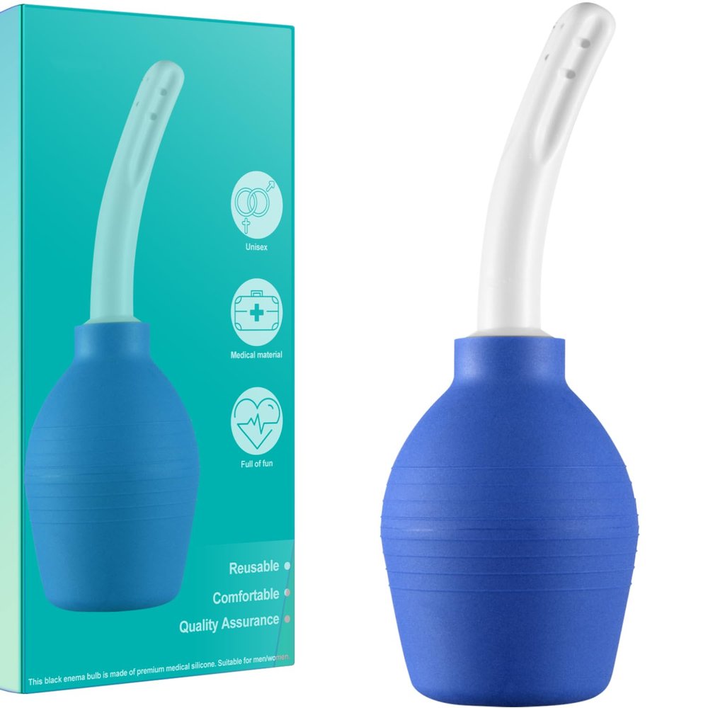 10 oz Black Silicone Enema Bulb Kit 10 oz Clean Anal Douche for Men Women (Blue)