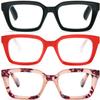REAVEE 3 Pack Oprah Style Oversized Reading Glasses for Women Men Blue Light Blocking, Ladies Stylish RetroSquare Large Computer Readers (Black/Red/Pink Leopard 2.25x) view 1
