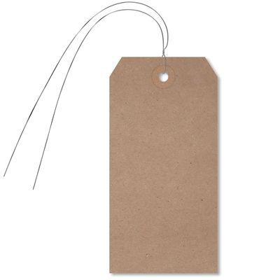 SmartSign Brown Blank Gift Tags with Wires - 1000-Pack, 4.75" x 2.375", Size-5 Eco-Friendly Tags with Fiber Patch, 11 pt Pre-Wired Recycled Kraft Paper Tags for Packing/Shipping, USA-Made