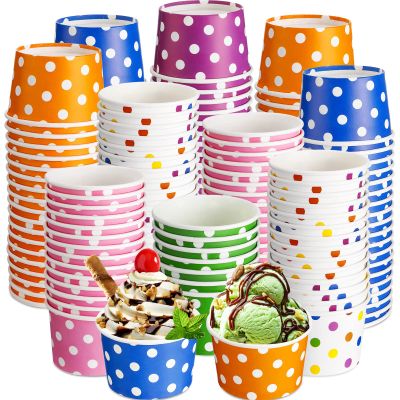 Zopeal 240 5 oz Ice Cream Cups Disposable Dessert Cups Polka Dot Ice Cream Bowls Paper Snack Cups for Birthday Easter Wedding Carnival Party Supplies for Sundae, Soup, Yogurt, Ice Cream