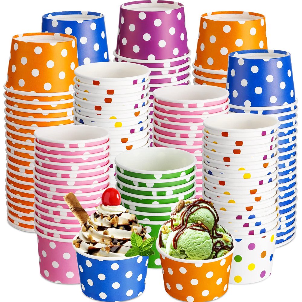 Zopeal 240 5 oz Ice Cream Cups Disposable Dessert Cups Polka Dot Ice Cream Bowls Paper Snack Cups for Birthday Easter Wedding Carnival Party Supplies for Sundae, Soup, Yogurt, Ice Cream