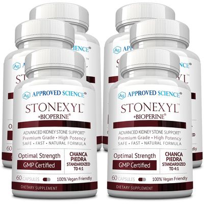 Approved Science Stonexyl - Herbal Support for Kidney Stones - 360 Capsules - Chanca Piedra - High Absorption - 6 Month Supply - Vegan