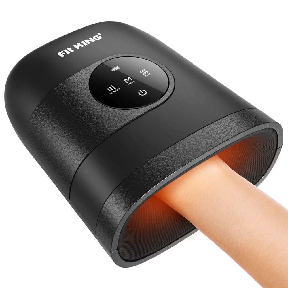 FIT KING Hand Massager with Heat for Hand Massage and Arthritis Carpal Tunnel Finger Numbness Relief - Cordless & Portable & Touch Screen - Ideal for Women Men Parents