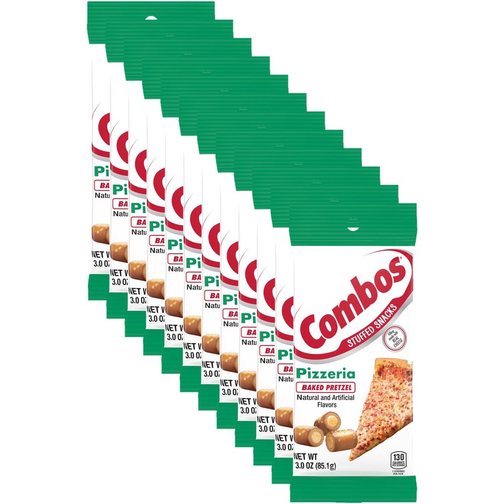 COMBOS Stuffed Pizzeria Baked Pretzel Snacks, Individually Wrapped, 3.0 Oz Pretzels Individual Bags, Bulk Snacks Pack of 12