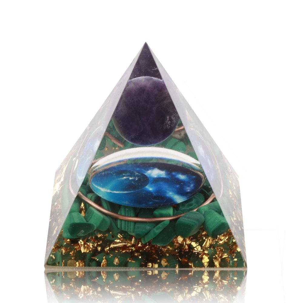 Yogmudra Orgone Pyramid Postive Energy, Amethyst Chakra Orgonites Pyramid, Orgonite Pyramid for Success, Energy Generator Healing Crystal Pyramid (Planet)