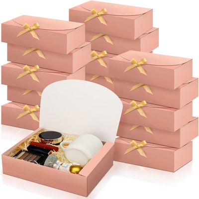 SWANGSA 16Pcs Gift Boxes with Lids, 10.6''x7.8''x3.1'' Pink Kraft Paper Gift Box, Bridesmaid Proposal Box with Ribbon and 70pcs Adhesive Dots, for Wedding, Packaging, Present, Birthday, Cupcake Boxes