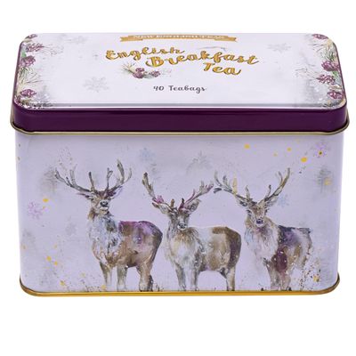 New English Teas English Breakfast Christmas Tea Gift Set, Stag Design Tin with 40 English Breakfast Tea Bags