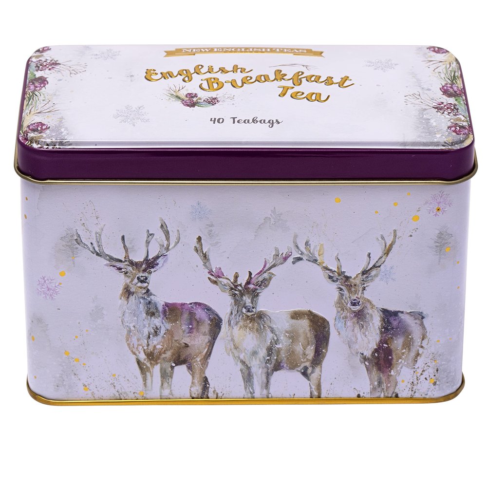 New English Teas English Breakfast Christmas Tea Gift Set, Stag Design Tin with 40 English Breakfast Tea Bags