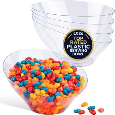 20oz Clear Plastic Serving Bowls (4 Pack) Medium Disposable Candy Dishes, Buffet Containers, Chips, Popcorn, Snacks, Mints, Salad Bar, Snack Bowl, Parties, Office Desk, Bridal Shower, Party Supplies