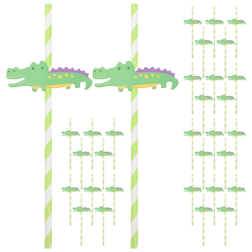 jojofuny 300pcs Cartoon Crocodile Paper Straws Straws for Parties Birthday Celebrations Juice and Milk Tea Drinks for Boys and Girls and Fun Events