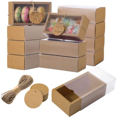 Roowest 50 Sets Kraft Homemade Gift Box Bundle with Blank Tags and Jute String (101 Items) for Jewelry Candy Wrapping Party Favor(6.3 x 3.5 x 2 Inch,Kraft Color)