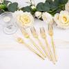 U-QE 180Pcs Gold Plastic Forks - 7.6 Inch Heavy Duty Plastic Forks, Heavyweight Gold Plastic Silverware Perfect For Parties & Weddings and Other Daily Events view 3