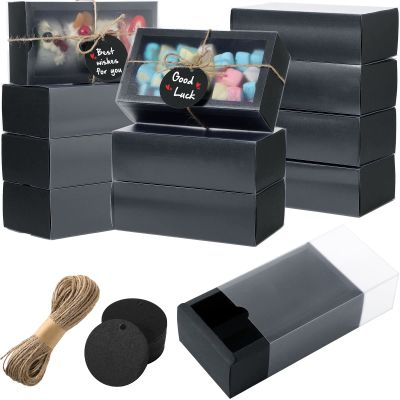 Roowest 50 Sets Kraft Homemade Gift Box Bundle with Blank Tags and Jute String (101 Items) for Jewelry Candy Wrapping Party Favor(6.3 x 3.5 x 2 Inch,Black)