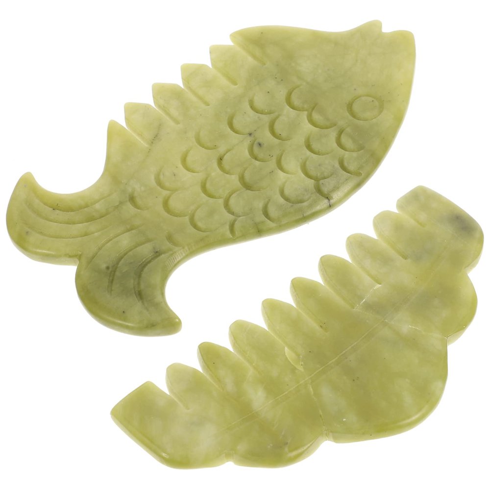 GLEAVI 2pcs Natural Jade Scraping Comb Head Care Massage Tool Gua Sha Combs for Scalp Hair Portable Face Body Massager