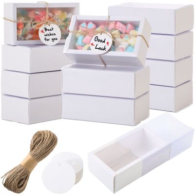 Roowest 50 Sets Kraft Homemade Gift Box Bundle with Blank Tags and Jute String (101 Items) for Jewelry Candy Wrapping Party Favor(6.3 x 3.5 x 2 Inch,White)