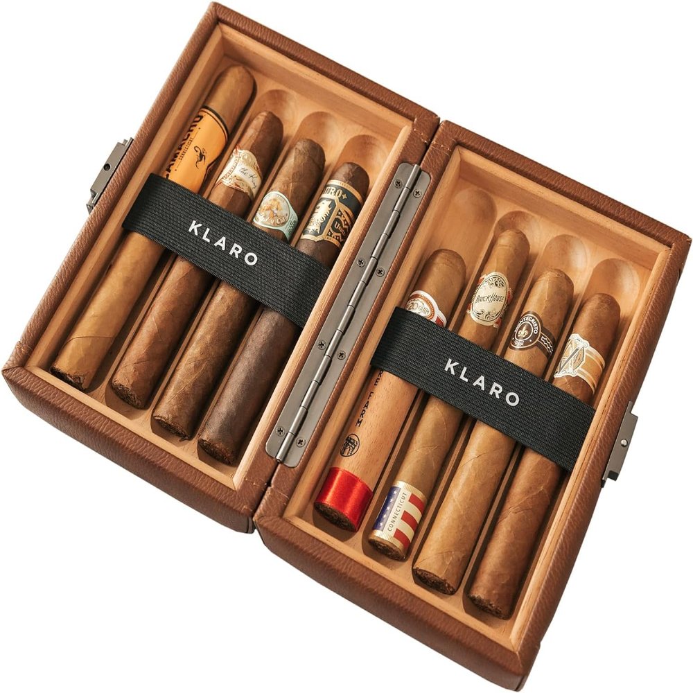 CASE ELEGANCE Maxwell 8-Cigar Travel Protective Hard Case, Chestnut Brown Vegan Leather, Spanish Cedar Lined, 180 Degree Opening, Gunmetal Hardware, Holds Large Cigars