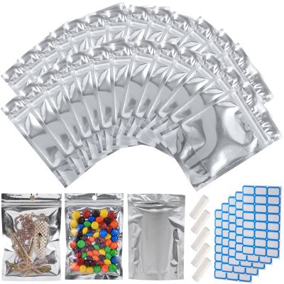 100-pack Large 14" x 10" Zipper Mylar Bags for Food Storage 1 Gallon Resealable Stand-up Aluminum Foil Bags Silver Smell Proof Pouch Bags with Clear Window for Kitchen Storage Edible Packaging