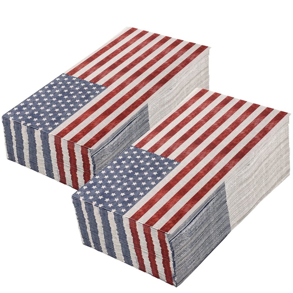 100 Pieces Patriotic Guest Napkins American Flag 3-Ply Disposable Paper Napkins 4th of July Hand Towel Decorative Dinner Napkin for Independence Day Kitchen Bathroom Party Tableware