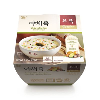BONJUK Vegetable Juk(Porridge) Bowl - Korean soup stew Kfood, Hearty Breakfast Oat Meal 9.5oz(270g), bowl type