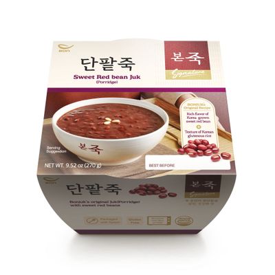 BONJUK Sweet Redbean Juk(Porridge) Bowl - Korean soup stew Kfood, Hearty Breakfast Oat Meal 9.5oz(270g), bowl type