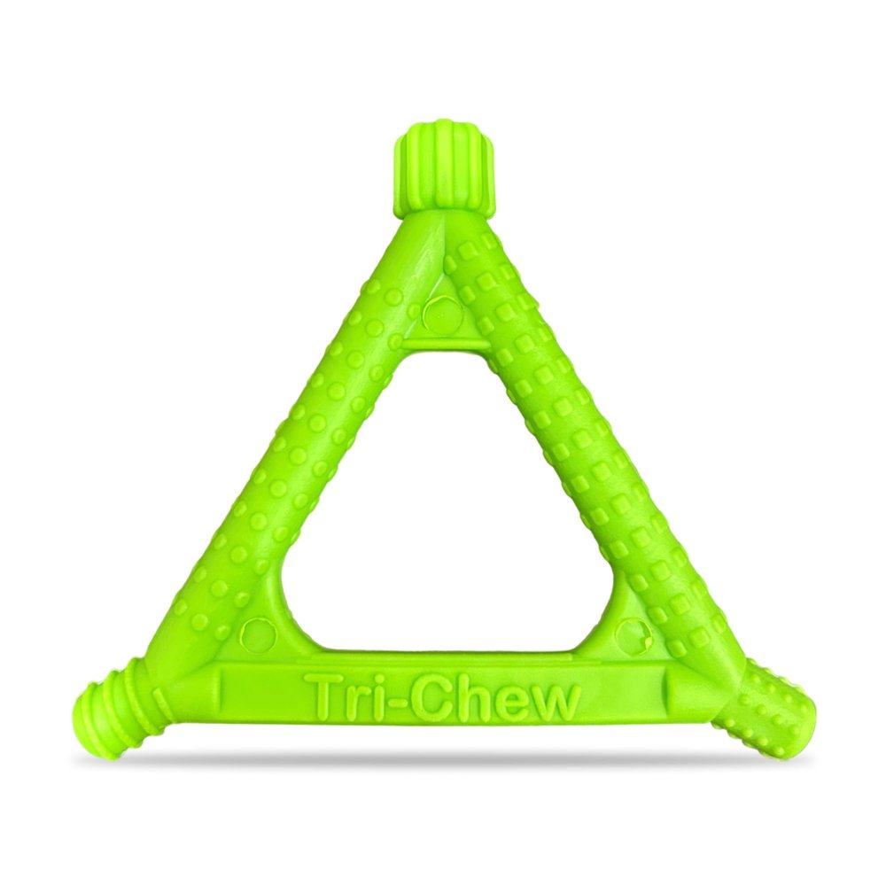 Beckman Oral Motor Tri Chew - Child Oral Motor Tool, Chewy Tubes for Sensory Kids, Autism Chew Tools, Stimulates Gums, Tongue & Lips, Triangular Grip, Dishwasher Safe, Firm Green Teether
