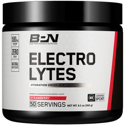 BARE PERFORMANCE NUTRITION BPN Electrolytes Hydration Drink Mix | Sugar Free Electrolyte Powder | 500mg Sodium per Serving | Naturally Sweetened | Strawberry, 50 Servings
