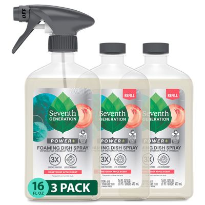 Seventh Generation Foaming Dish Spray, Honey Crisp Apple 16 Fl Oz (Pack of 3), Refill Pack of 3 with 1 Sprayhead