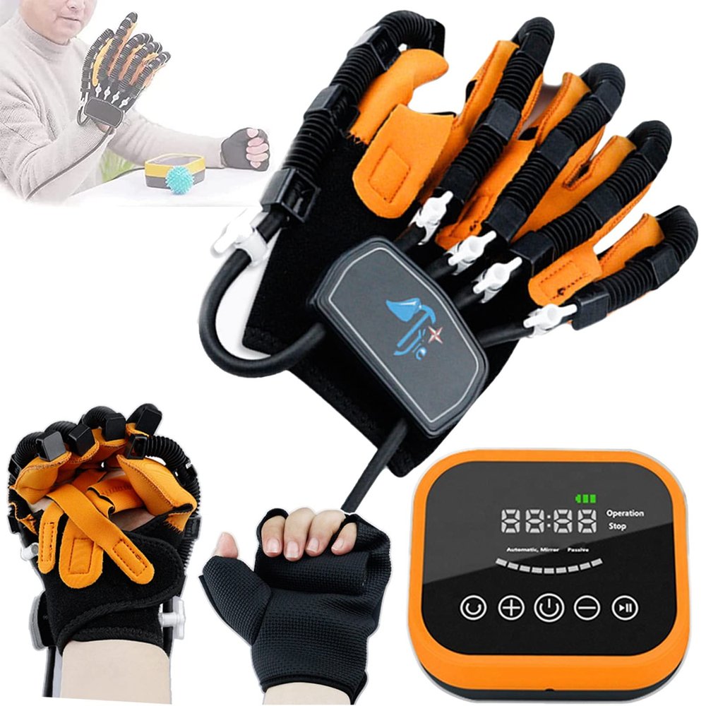 BiiKoon Rehabilitation Robot Gloves, Stroke Hemiplegia Rehabilitation Aids Recovery Training Gloves Finger Splint Trainer for Hand Function Recovery (Color : Right Hand, Size : Large)