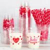 Whaline 50Pcs 12oz Valentine's Day Cups Pink Red Disposable Clear Plastic Cups with Heart Straw for Coffee Juice Drinks Party Supplies view 1