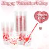 Whaline 50Pcs 12oz Valentine's Day Cups Pink Red Disposable Clear Plastic Cups with Heart Straw for Coffee Juice Drinks Party Supplies view 3