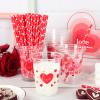 Whaline 50Pcs 12oz Valentine's Day Cups Pink Red Disposable Clear Plastic Cups with Heart Straw for Coffee Juice Drinks Party Supplies view 4