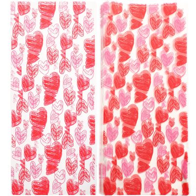 NUOBESTY 100pcs Heart-Shaped Candy Packing Bags Multi-use Treat Bags for Valentine's Day for Snacks Cookies and Party Favors