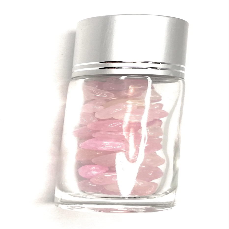 10ml Roll On Bottle With Gemstone Rollerball and Crystal Chips Inside for Essential Oils Rose Quartz