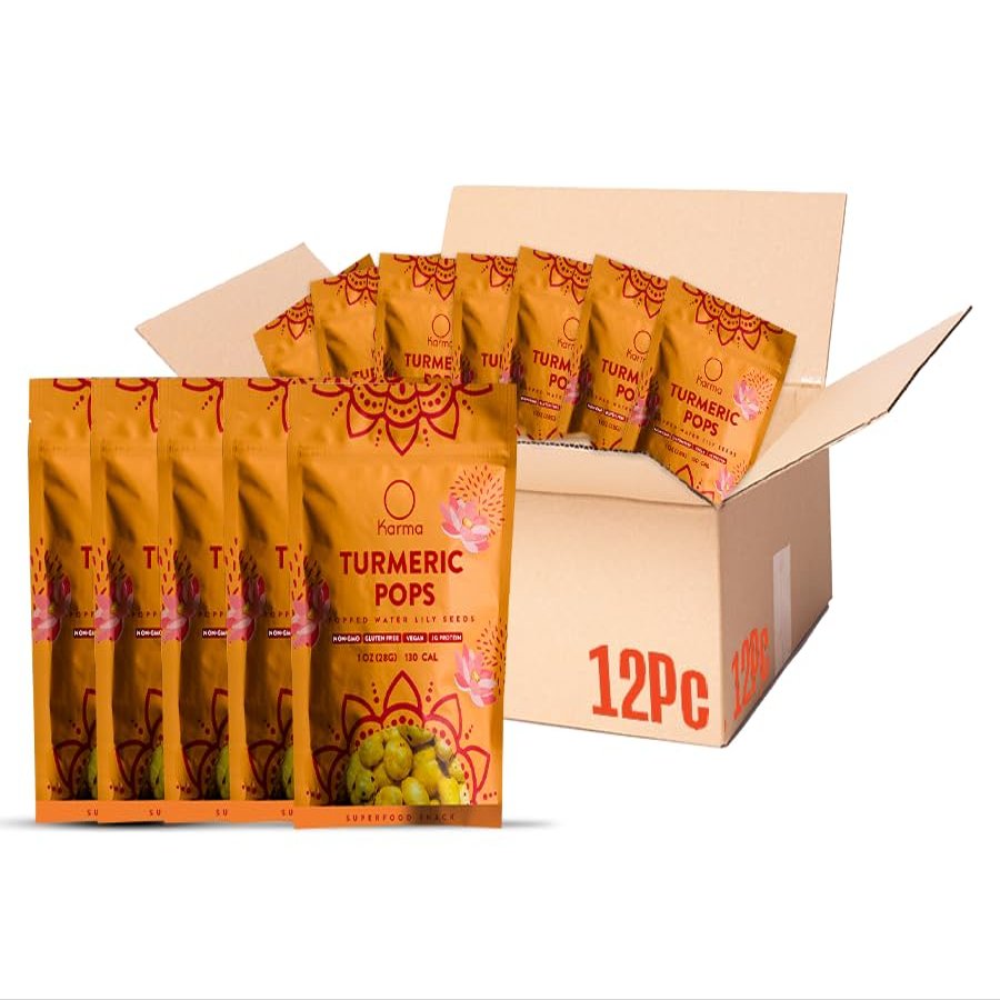 Karma Turmeric Popped Water Lily Seeds - 3g Protein, Gluten-Free, Vegan, Non-GMO - Healthy Snack with Turmeric Spice for On-the-Go Energy - 1 oz (Pack of 12)