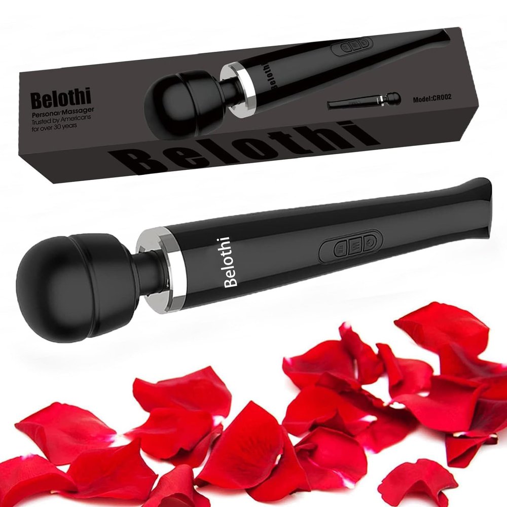 Belothi Powerful Handheld Electric Back Massager - 8 Powerful Speeds and 20 Patterns - Hand Held Massage Tool for Neck & Back - Rechargeable - Travel Friendly -Black
