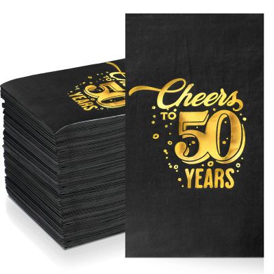 200 Pcs 50th/60th/70th Birthday Napkins Cheer to 50/60/70 Years Disposable Black and Gold Dinner Party Napkin for Men Women Anniversary Decoration(50th Birthday)