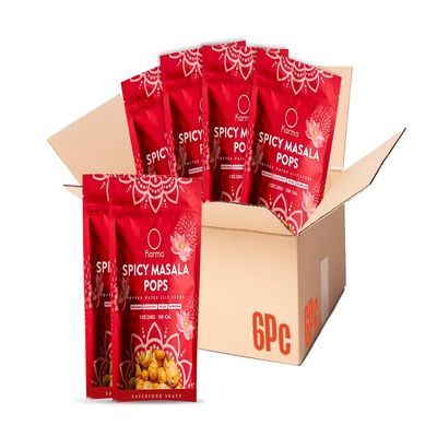 Karma Spicy Masala Popped Water Lily Seeds - 3g Protein, Gluten-Free, Vegan, Non-GMO - Bold Masala Flavor for Healthy Snacking On-the-Go - 1 oz (Pack of 6)