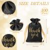 Roowest 100 Pcs Thank You Satin Gift Bags Drawstring Jewelry Candy Pouches for Wedding Bridal Shower Baby Shower Favor Drawstring Bag for Birthday Holiday Party(4 x 6 Inch,Black) view 2