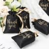 Roowest 100 Pcs Thank You Satin Gift Bags Drawstring Jewelry Candy Pouches for Wedding Bridal Shower Baby Shower Favor Drawstring Bag for Birthday Holiday Party(4 x 6 Inch,Black) view 4