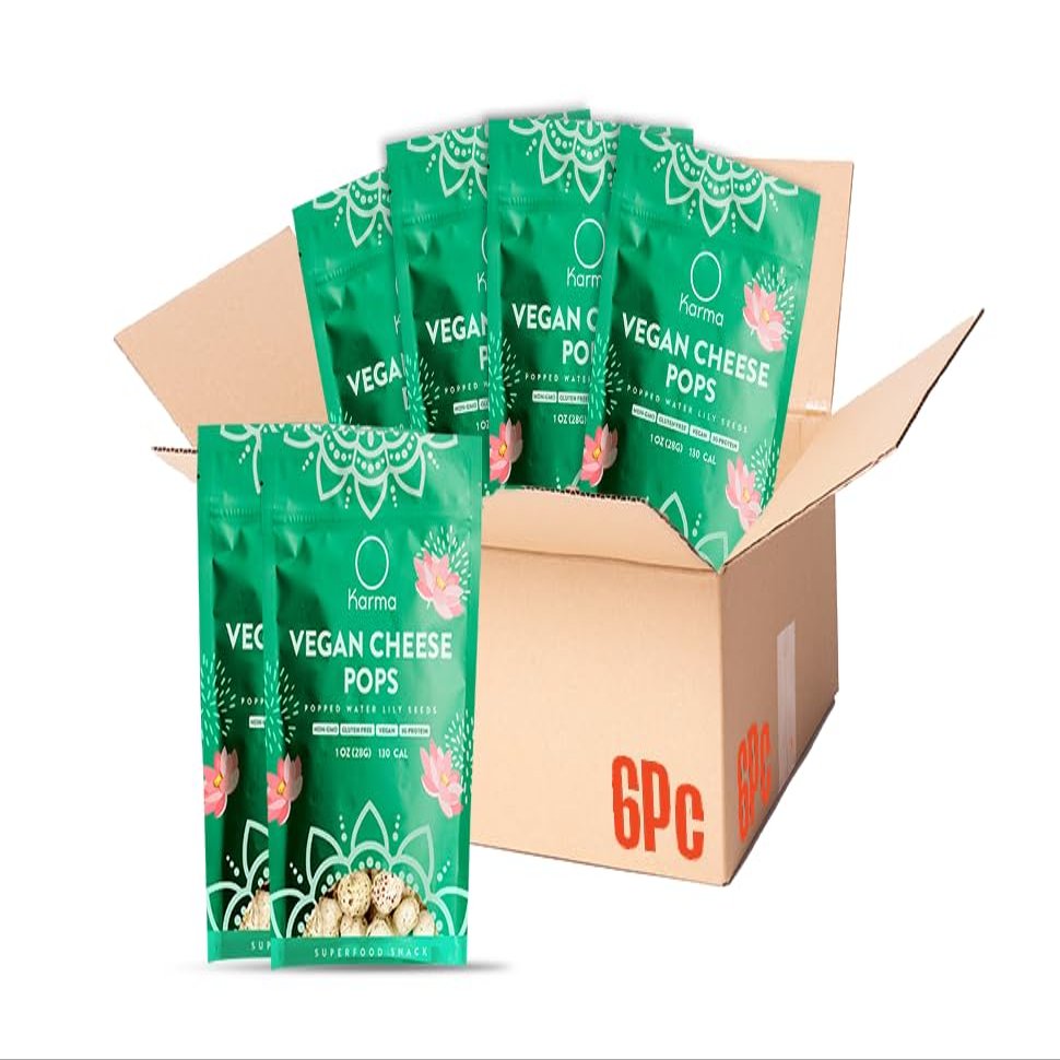 Karma Vegan Cheese Popped Water Lily Seeds - 3g protein, Gluten-Free, Vegan Cheese, Non-GMO - Flavor for Healthy Snacking On-the-Go - 1oz (Pack of 6)