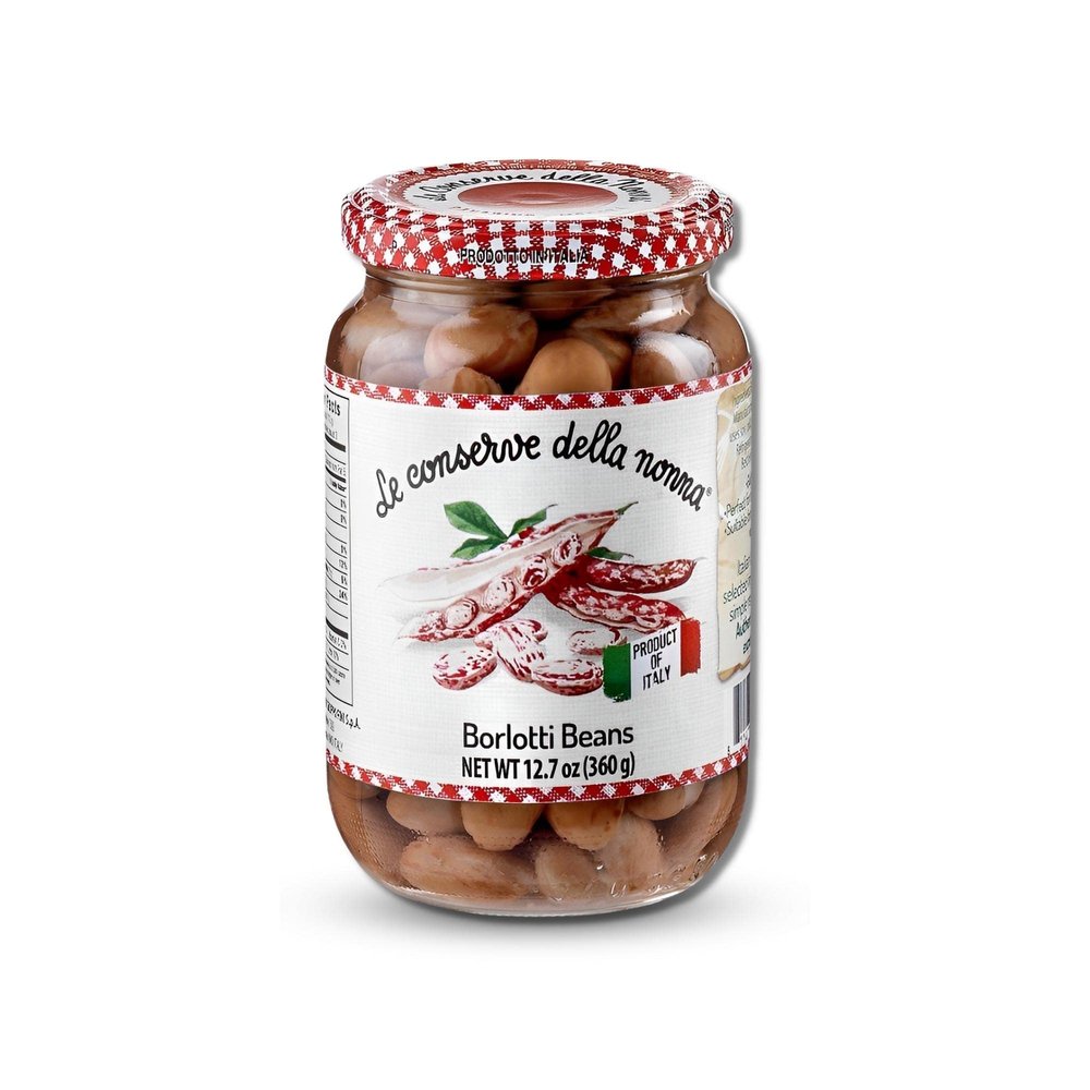Della Nonna Borlotti Beans Vegetable Preserve - Italian Preserved Beans - No Artificial Preservatives Added - Traditional Soup & Broth Ingredients - Healthy & Tasty Borlotti Beans In a Jar - 12.7 oz