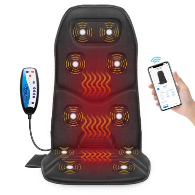 COMFIER Back Massager with Heat, App Control Vibration Massage Seat Cushion, 10 Motors & 3 Heat Levels Chair Massager Pad, Gifts for Mom,Dad Home Office Use,Black