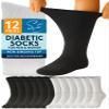Special Essentials Diabetic Socks for Men & Women  12 Pairs of Non-Binding Extra Wide Top Cotton Neuropathy Socks  Crew Length, Black and Gray, 9-11 view 1