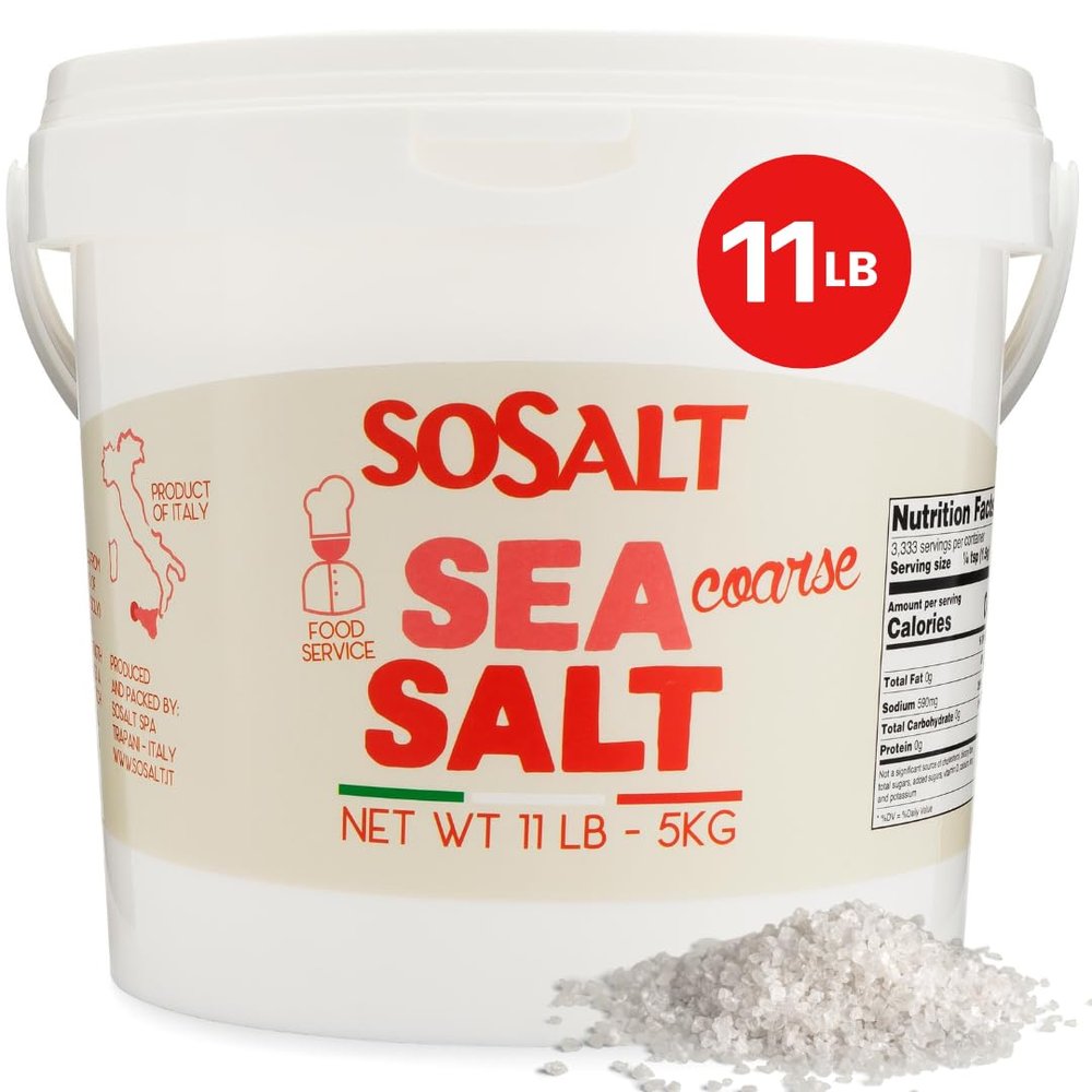 SoSalt Dal Mare Di Trapani, Coarse Sea Salt from Sicily, Foodservice Bucket, (5kg) 11 lb, All Natural, Mediterranean Sea Salt bulk, Kosher,