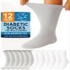 Special Essentials Diabetic Socks for Men & Women  12 Pairs of Non-Binding Extra Wide Top Cotton Neuropathy Socks  Crew Length, Gray and White, 13-15 view 1