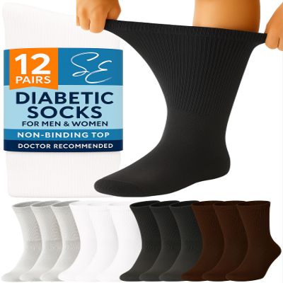 Special Essentials Diabetic Socks for Men & Women  12 Pairs of Non-Binding Extra Wide Top Cotton Neuropathy Socks  Crew Length, Variety Pack, 10-13