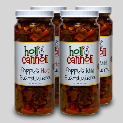 Holi Cannoli Poppy's Chicago-Style Hot And Mild Giardiniera Combo 4-Pack - 16 Ounce Jars - Made in Chicago